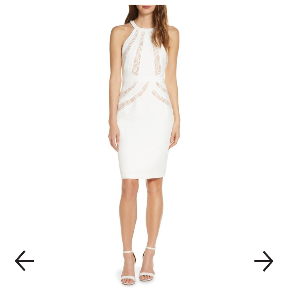 Adelyn Rae Jesse lace trim mini dress white nude sleeveless size Small